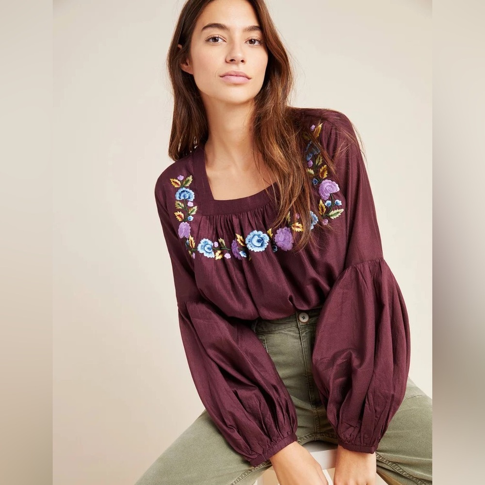Anthropologie | Samant Chauhan | Helia Floral Embroidered Blouse Size S